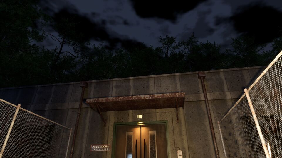 The front of the Ascendora laboratory at night.