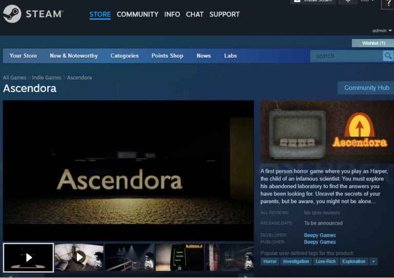 Steam page Ascendora